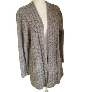 j. jill cable knit chunky cotton blend cardigan sweater grey womens size M
